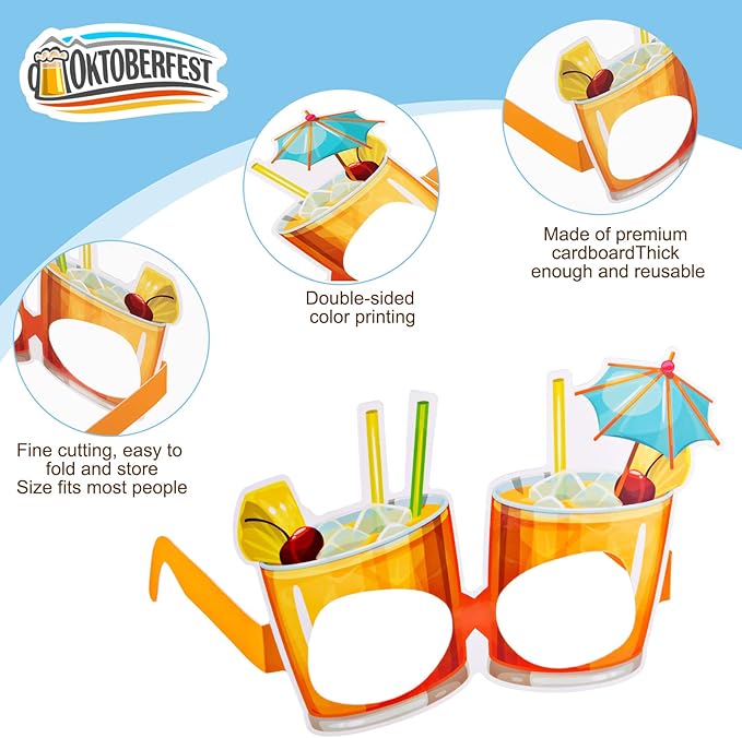Vinsot 32 Pack Beach Pool Party Eyeglasses Decor Mardi Gras Luau Paper Glasses Bulk Hawaiian Sunglasses Frame Tropical Pool Props Photo Booth Props for Carnival Beach Party Favor Birthday Supply Decor