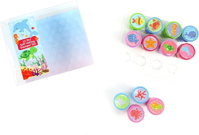 TINYMILLS 12 Pcs Ocean Life Turtle Stamp Kit for Kids Self Inking Stamps Gift Party Favors