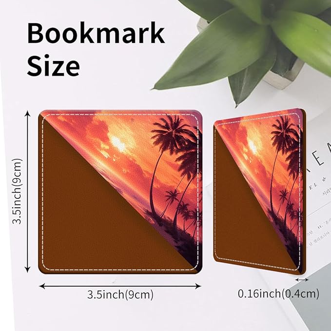 Cute Leather Bookmarks, Fun Triangle Making Corner Bookmark, Book Accessories for Reading Book Lovers, Unbreakable Page Markers for Women Men Beautiful Sunset