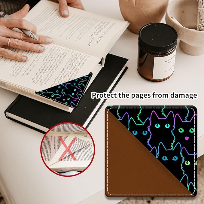 Cute Leather Bookmarks, Fun Triangle Making Corner Bookmark, Book Accessories for Reading Book Lovers, Unbreakable Page Markers for Women Men Cute Cats
