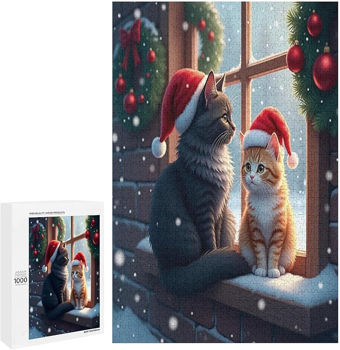 Jigsaw Puzzles for Adults 1000 Piece - Christmas Black Cat Wooden Puzzles, Challenge Puzzles Puzzle Games, Stress Relief Games, Funny Puzzles