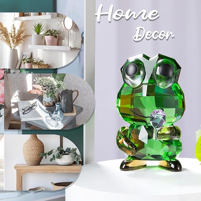 Crystal Frog Hold a Purple Rose Figurine Gifts for Women Mom - Funny Lucky Frog Ornament for Home Office Balcony Tabletop Decor Housewarming Birthday Gift