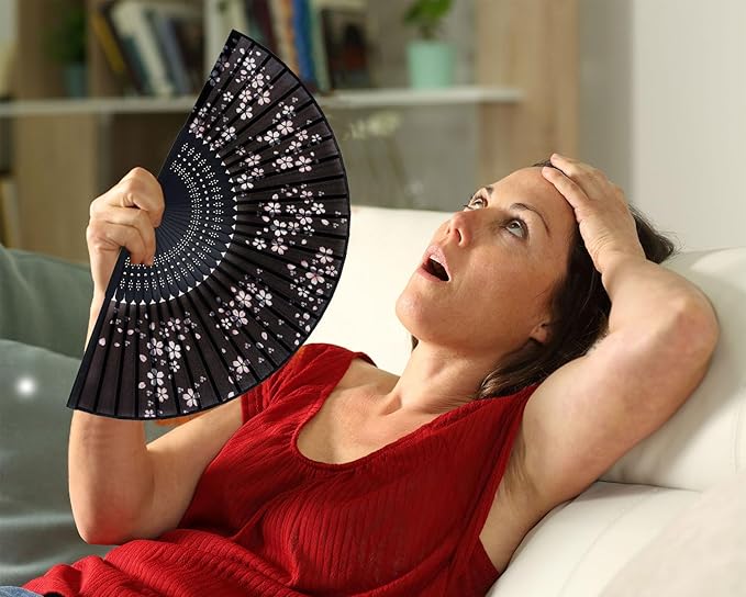 Hand Held Fan for Women Foldable, Chinese Japanese Vintage Bamboo Silk Folding Fans Hand Fan for Dance Music Festival Wedding Church Decoration (Black Little Sakura)