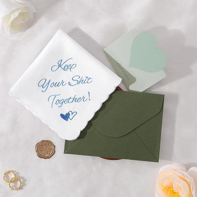 Wedding Handkerchief Something Blue for Bride, Mother Father of the Brides Groom Gifts, Embroidered Happy Tears Cotton Hanky
