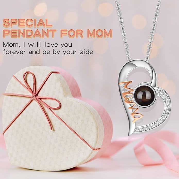 SUPHELPU Personalized Mother's Day Gifts for Mom From Daughter - Custom Photo Necklace With Picture Inside - Projection Necklace for Mom - Memorial Gift
