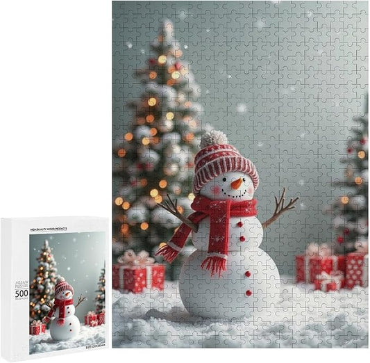 Wooden Puzzles for Adults 500 Pieces, Christmas Winter Snowman, Each Piece is Unique and Perfectly Put Together, are Special Home Decorations, Fun Puzzles, Party Games, Family Toys