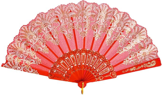 QIRMIZI 30 Pack Folding Handheld Fans, Silk Spanish Fan, Perfect for Weddings, Parties, and Dancing,Red