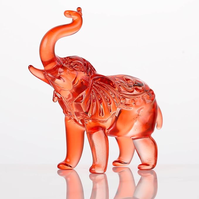 Crystal Elephant Figurine Home Decor, Glass Statue Gifts, Crystal Animals Collectible Tabletop Decoration Elephant Sculpture with Trunk Up (Red)