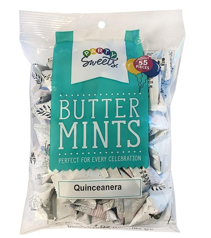 Party Sweets Quinceanera Themed Buttermints by Hospitality Mints, Individually Wrapped, 7 oz. Bag Pack of 6 (330 pieces), White Buttermints
