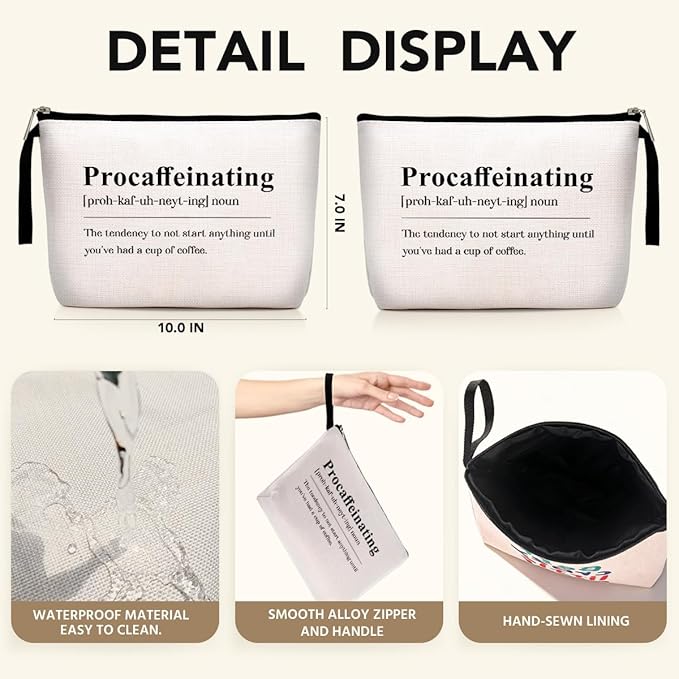 Hanamiya Na Funny Novelty Definition Makeup Bag Coffee Gifts for Female Women Coffee Lovers Coworker Friends Cosmetic Bag Zipper Pouch Bag Travel Toiletry Bags for Friendship Birthday Christmas