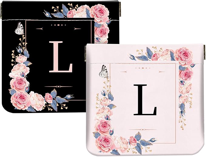 2Pcs Initial Letter PU Leather Small Squeeze Coin Purse Pouch Mini coin Bag Unique And Cute Wallet Cosmetic Bags For Women Girls Men Change Bag Letter L