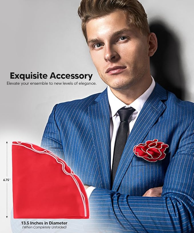 Premium Pre-Folded Four-Point Suit Pocket Square for Men with Sewn Pocket Fold