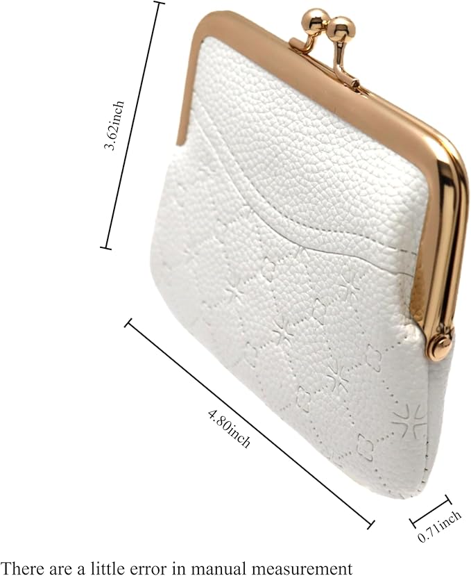 Coin Purse Vintage Bag Lock Wallet Buckle Kiss Lock change purse change holder wallet coin Leather coin wallet(F white)