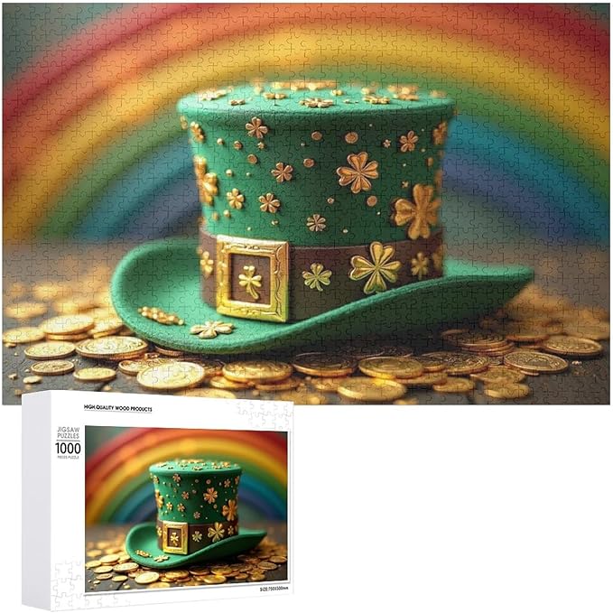 Wooden Puzzle - St Patrick's Day Hat Wooden Puzzles for Adults 1000 Pieces Challenge Puzzles，Educational Games，Family Puzzles，Unique Gifts for Wall Art ，Funny Puzzles