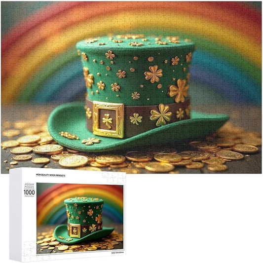 Wooden Puzzle - St Patrick's Day Hat Wooden Puzzles for Adults 1000 Pieces Challenge Puzzles，Educational Games，Family Puzzles，Unique Gifts for Wall Art ，Funny Puzzles