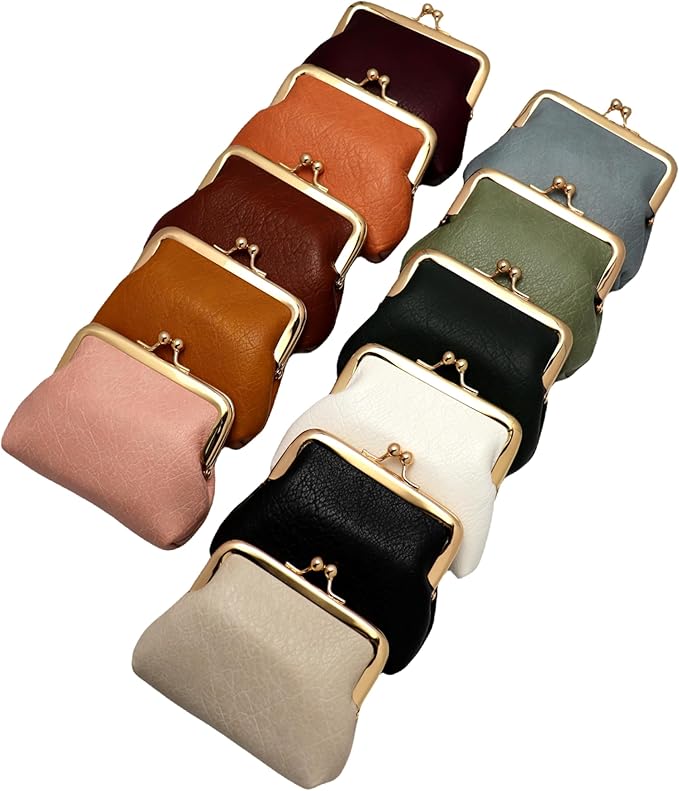 Coin Purse Vintage Bag Lock Wallet Buckle Kiss Lock change purse change holder wallet coin Leather coin wallet(B pink)
