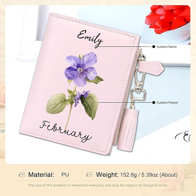 GEEAD Custom Design Small Wallets for Women Bifold Slim Coin Purse Zipper ID Card Holder PU Leather