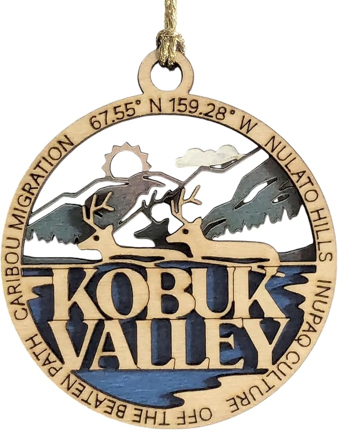 Kobuk Valley National Park Ornament - Handcrafted Wood Caribou Scene, Alaska Christmas Décor