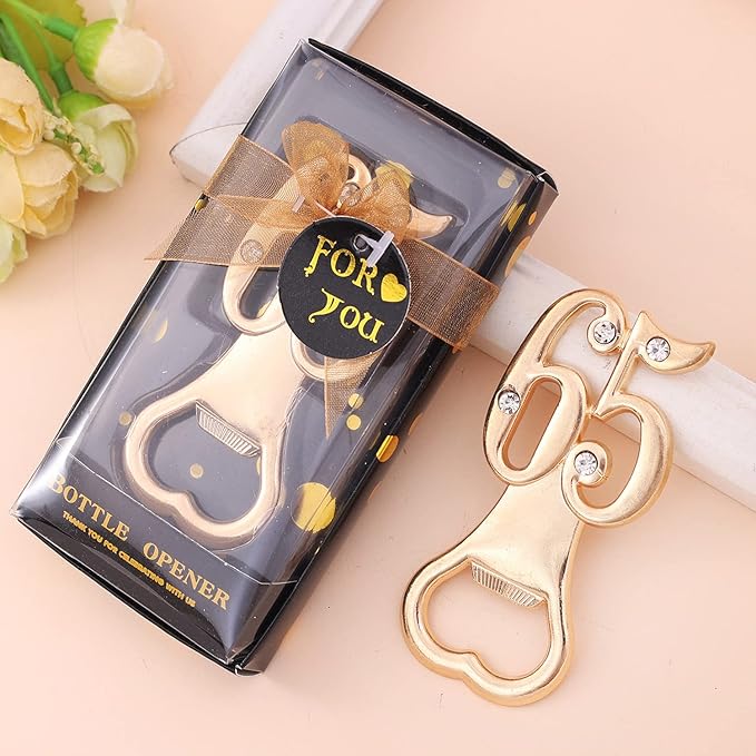 Baseo 24PCS 65th Birthday Favor Bottle Opener for Guests 65th Birthday Party Favors Bottle Opener 65th Bottle Opener Party Souvenirs Favors Gifts Decorations (Black Gold 65)