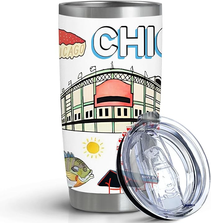 City Tumbler for City Lover,20oz Double Wall Vacuum Insulated Stainless Steel Coffee Cups (Chicago)
