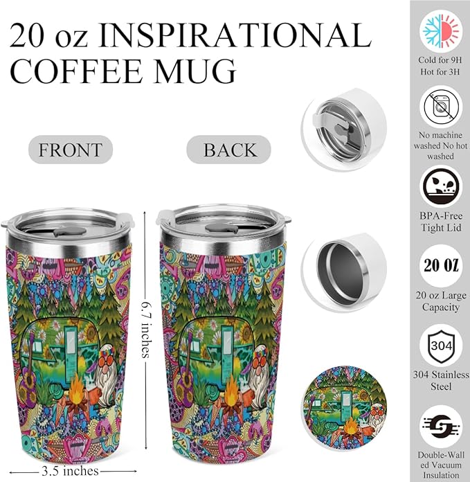 Camper Accessories RV Camping Gifts,20 oz Insulated Tumbler, Tumbler with Lid, Vacuum Travel Coffee Mug Stainless Steel Cup for Cold Hot Drink Gift for Women Friend Christmas Birthday Camper Traveler
