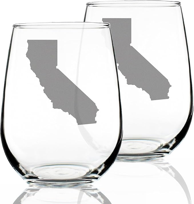 Bevvee California State Outline - Stemless Wine Glasses - Set of 2 - State Themed Drinking Decor and Gifts for Californians - Large 17 Ounce