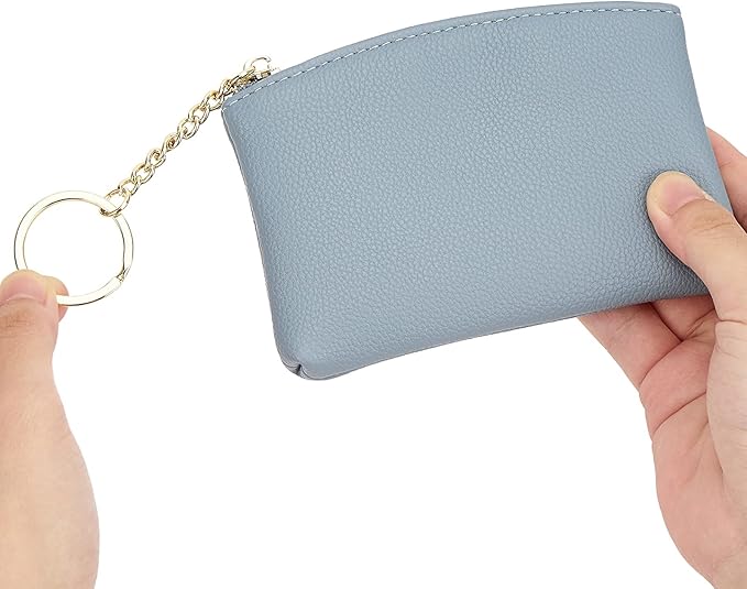WOZEAH Artificial Leather Coin Purse Change Purse With Key Chain Ring Zipper For Men Women (A Blue)
