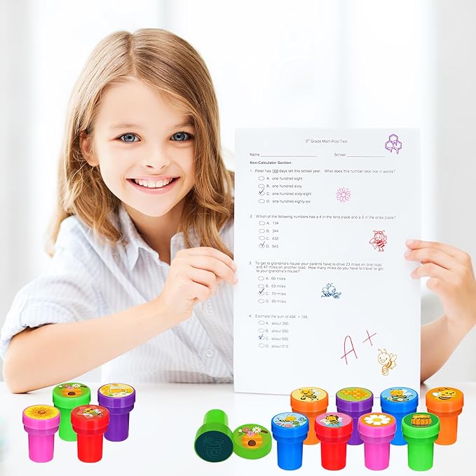 Cinrobiye 24 PCS Bee Stampers。Bumble Bee Self-Inking Stamp Set for Party Favors, Classroom Rewards, DIY Crafts, Goodie Bag Fillers, Birthday Gifts, Spring & Summer Theme Supplies