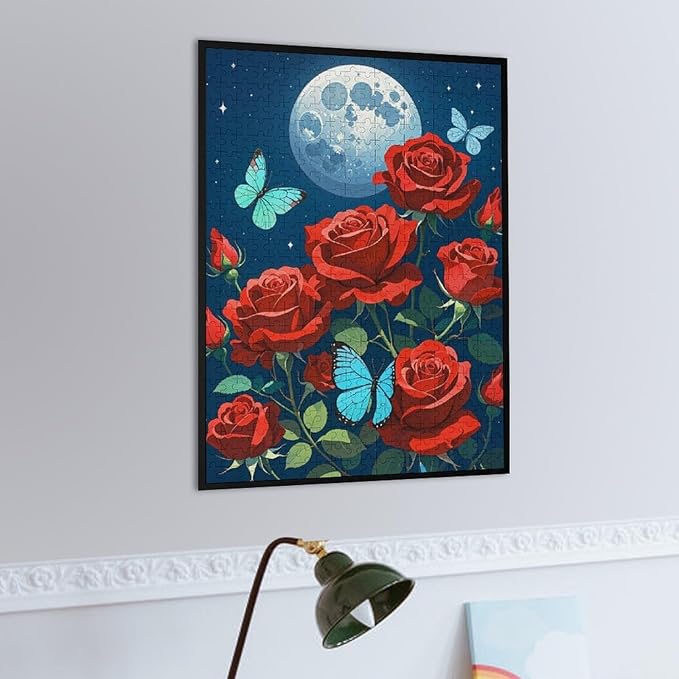 Jigsaw Puzzles for Adults 500 Piece - Butterfly Red Rose Garden Wooden Puzzles, Funny Puzzles，Unique Gifts for Wall Art，Family Puzzles，Educational Games，Challenge Puzzles