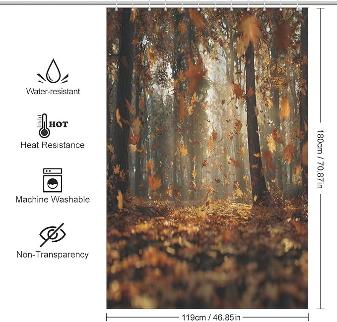 Fall Tree Shower Curtain Autumn Maple Tree Yellow Orange Leaves Brown Branch Waterproof Washable Fabric Bathroom Shower Curtains for Bathroom Decorations Home Indoor Decor 47x72Inch