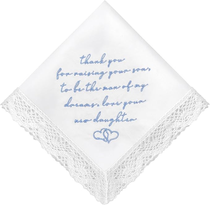 LADY&HOME Something Blue Embroidered Wedding Handkerchief - Mom,Dad,Daughter,Lace Bridal Hankies Wedding Gifts