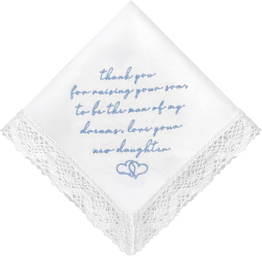 LADY&HOME Something Blue Embroidered Wedding Handkerchief - Mom,Dad,Daughter,Lace Bridal Hankies Wedding Gifts