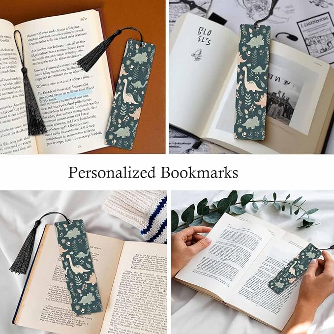 Cute Dinosaur 5 Pcs Bookmarks Tropical Leaf Flower Green Wooden Bookmarks with Tassel for Students Reader Teachers Book Lovers