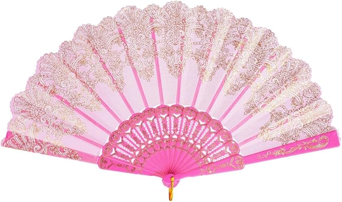 QIRMIZI 30 Pack Folding Handheld Fans,Silk Spanish Fan, Perfect for Weddings, Parties, and Dancing,Pink