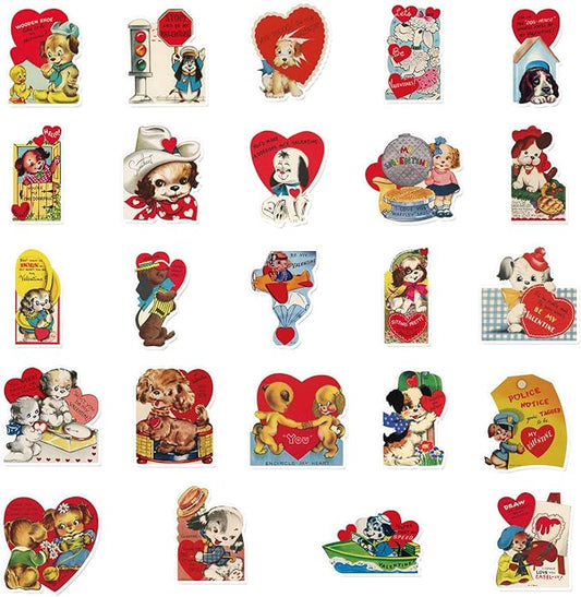 Valentine's Day Fridge Magnet Stickers - 24 Pcs Vintage Valentine's Day Heart Love Dog Refrigerator Magnet Valentine Fridge Stickers for Home Kitchen Office Cruise Locker Mailbox Door Decor