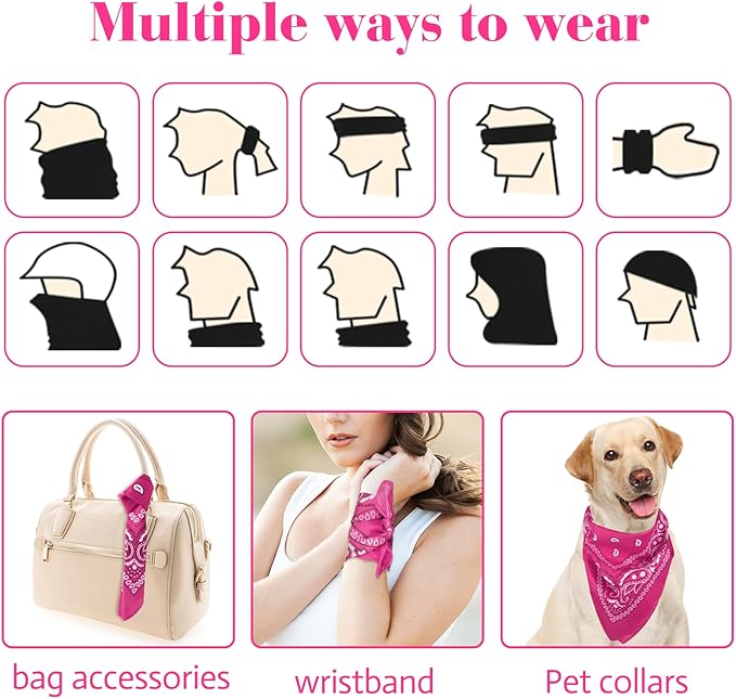 PLULON 30 Pack Bandanas for Men Women, Polyester Novelty Paisley Pattern Bandana Headbands Wristband Neckerchief Cowboy