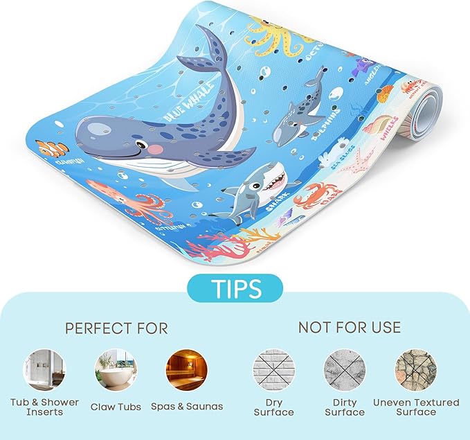 SHUCHING Ocean Animals Bath Mat for Tub Non Slip-40 X 16 Inch, Baby Kids Bathtub Mat Non Slip, Toddler Long Shower Mat for Bathroom