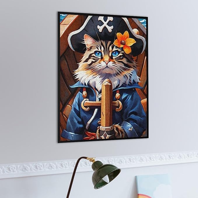 Wooden Puzzle - Classic Pirate Cat Leader Jigsaw Puzzles，Wooden Puzzles for Adults 500 Pieces Challenge Puzzles，Educational Games，Family Puzzles，Unique Gifts for Wall Art
