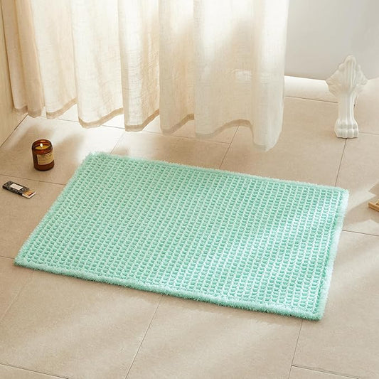 Waffle Bath Mat, Boho Bathroom Rugs Non Slip Washable Super Absorbent Quick Dry Cute Bath Mat Farmhouse Bathroom Decor, 36"x24" Aqua Blue