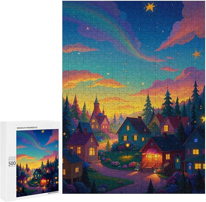 Jigsaw Puzzles for Adults 500 Piece - Color Dream Town Themed Wooden Puzzles，Family Puzzles，Unique Gifts for Wall Art ，Funny Puzzles，Stress Relief Games，Puzzle Games