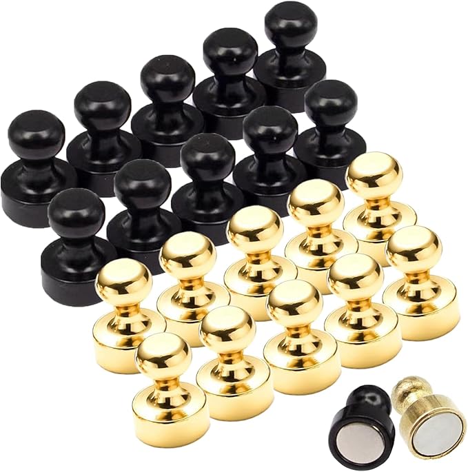 Fridge Magnet, 20Pcs Refrigerator Magnets, Small and Strong Magnets for Whiteboard, Office, Classroom, Map, Kitchen Accessories, Office Accessories, Locker Accessories, Golden & Black
