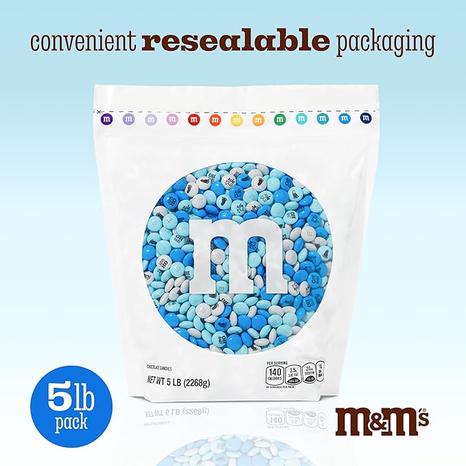 M&M'S World It's A Boy Milk Chocolate Candy 5lb Bag with White and Blue M&M'S for Baby Boy Showers Gender Reveal Parties and Baby Celebration Favors