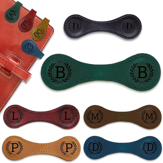 Personalized Magnetic Leather Bookmark - 26 Letters Vintage Engraved Book Marks,Custom Bookmark with Initial,Bookmarks for Women,Reading,Book Lovers (Green, B)