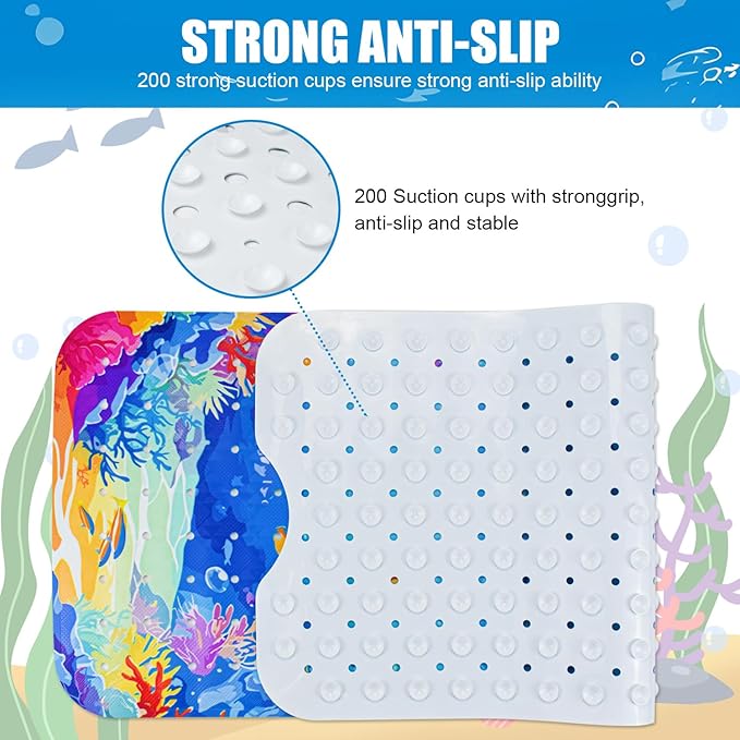 Vanleonet Baby Bathtub Mat Non Slip, 40''x16'' Extra Long Bathtub Mat Non Slip for Kids, Cartoon Shower Mat Anti Slip with Suction Cups & Drain Holes, Machine Washable, Dolphin