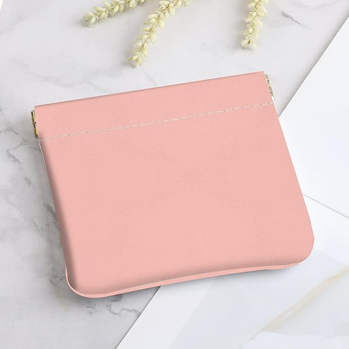 2Pcs PU Leather Small Squeeze Coin Purse Pouch Mini coin Bag Unique And Cute Wallet Cosmetic Bags Change Bag For Women Girls Men （Pink