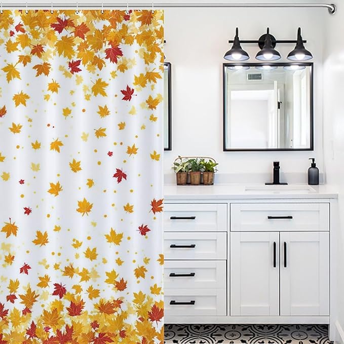 Fall Falling Maple Leaves Shower Curtain Waterproof Washable Fabric Bathroom Shower Curtains for Bathroom Decorations Home Indoor Decor 72x72Inch
