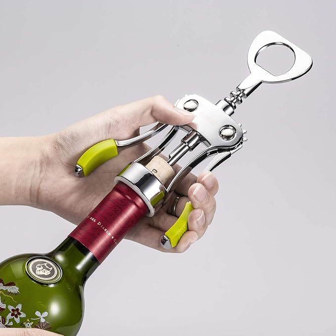 Beneno Wine Opener, Zinc Alloy Premium Wing Corkscrew with Multifunctional Bottles Opener, Sharp Wine Corkscrew with Ergonomic Non-Slip Wing Handle, Green