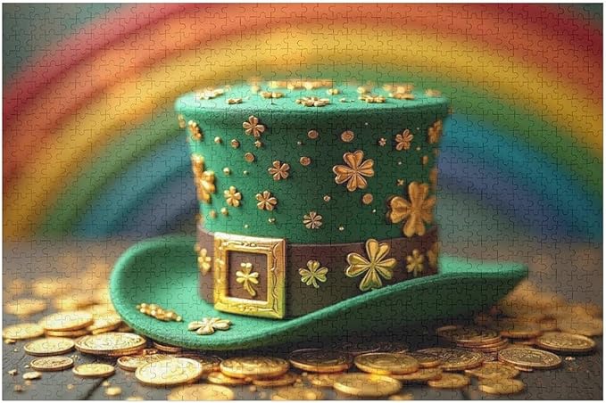 Wooden Puzzle - St Patrick's Day Hat Wooden Puzzles for Adults 1000 Pieces Challenge Puzzles，Educational Games，Family Puzzles，Unique Gifts for Wall Art ，Funny Puzzles