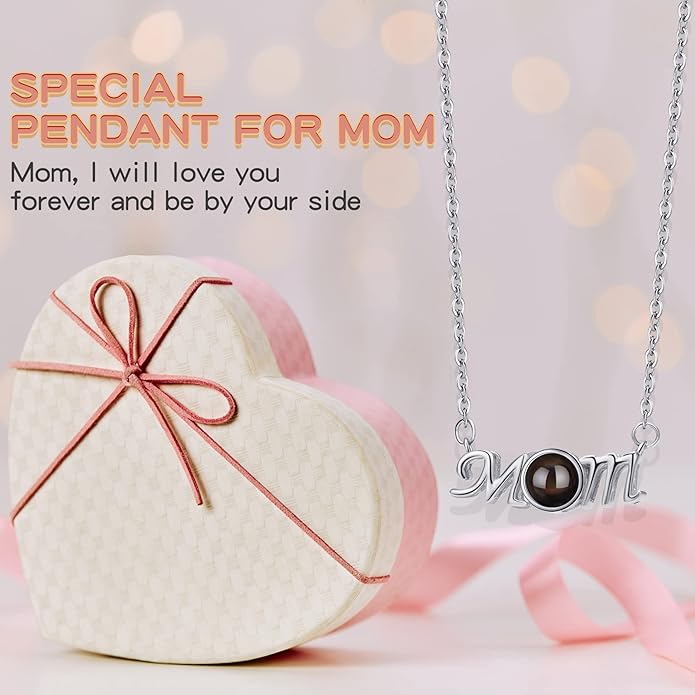 SUPHELPU Personalized Mother's Day Gifts for Mom From Daughter - Custom Photo Necklace With Picture Inside - Projection Necklace for Mom - Memorial Gift