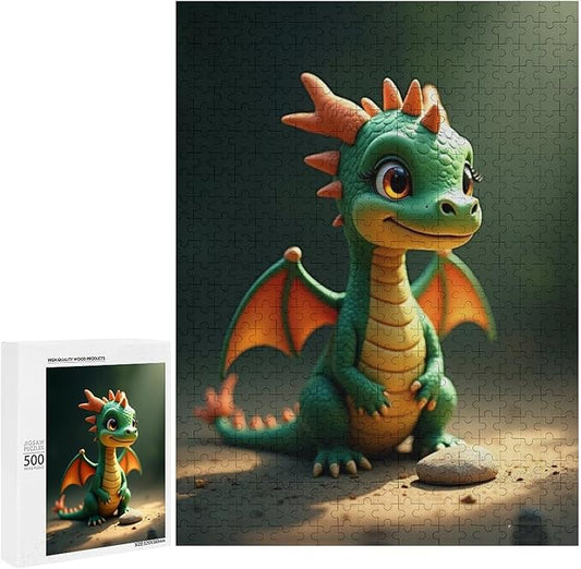Wooden Puzzle - Green Dragon Jigsaw Puzzles，Wooden Puzzles for Adults 500 Pieces Challenge Puzzles，Educational Games，Family Puzzles，Unique Gifts for Wall Art
